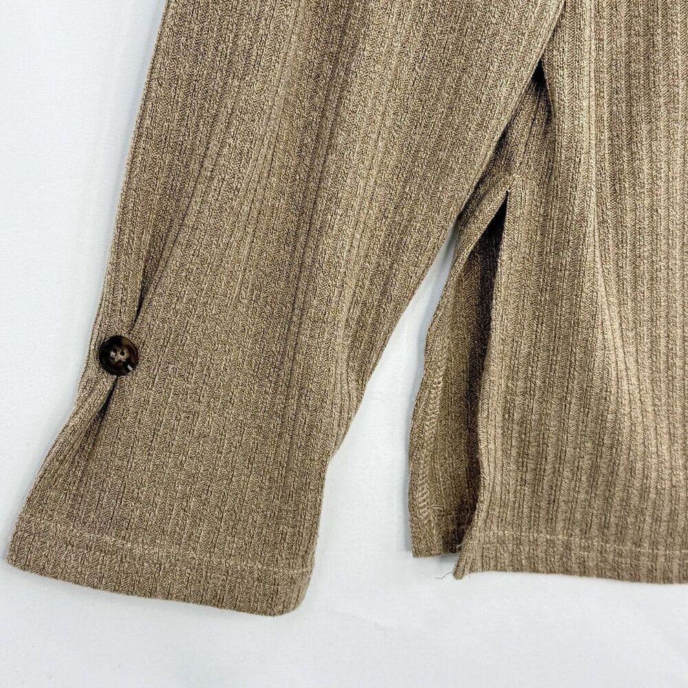 Womens Pale Khaki Rib Textured Henley Knit Top Size XL Long Sleeve Button - Picture 9 of 16